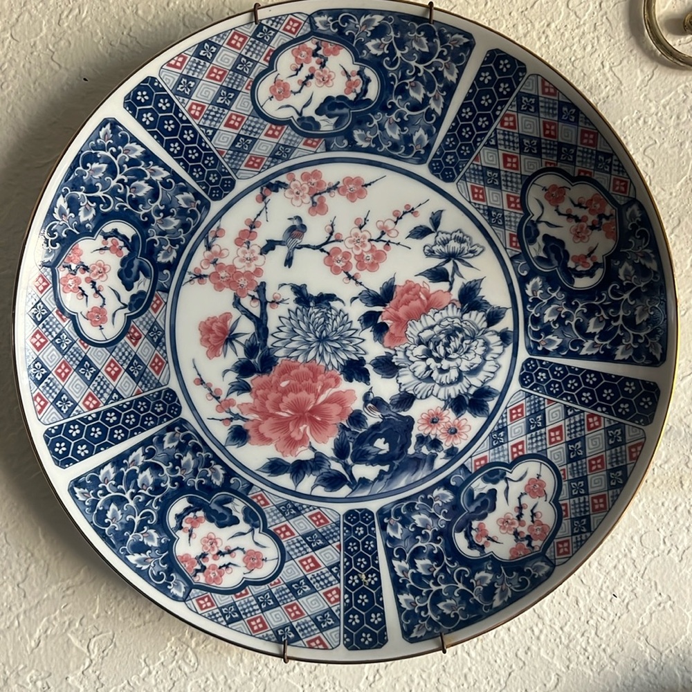 Japanese Arita Ware Blue and White Charger with Chrysanthemums- Rare Find!